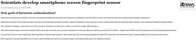 Itnews: Scientists develop smartphone screen fingerprint sensor