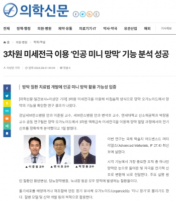 3차원 미세전극 이용 ‘인공 미니 망막’ 기능 분석 성공