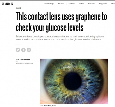 영국 'WIRED'에 연구결과 소개 ('This contact lens uses graphene to check your glucose levels')