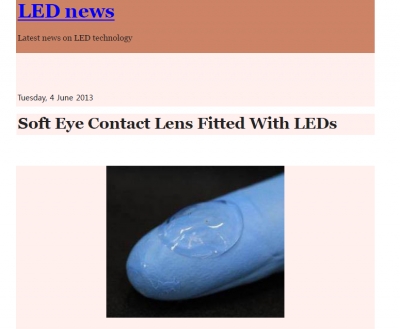 'Soft Eye Contact Lens Fitted With LEDs' (영국 'LED News'에 소개)		