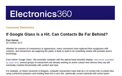 미국 'Electronics 360'에 연구결과 소개 ('If Google Glass Is a Hit, Can Contacts Be Far Behind?')		