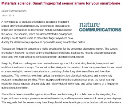 Nature aisa: Smart fingerprint sensor arrays for your smartphone