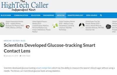 미국 'HighTech Caller'에 연구결과 소개 ('Scientists Developed Glucose-tracking Smart Contact Lens')