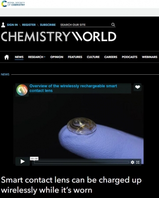 영국 'Chemistry World'에 연구결과 소개 ('Smart contact lens can be charged up wirelessly while it's worn')