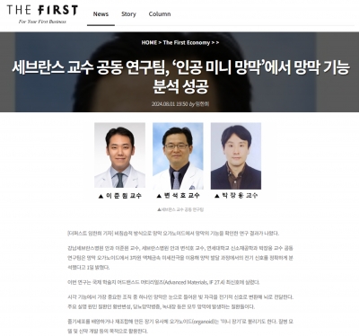 세브란스 교수 공동 연구팀, ‘인공 미니 망막’에서 망막 기능 분석 성공