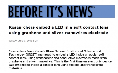 'Researchers embed a LED in a soft contact lens using graphene and silver-nanowires electrode' (미국