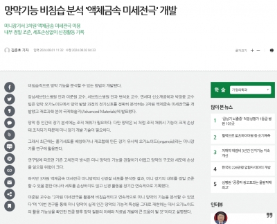 망막기능 비침습 분석 '액체금속 미세전극' 개발