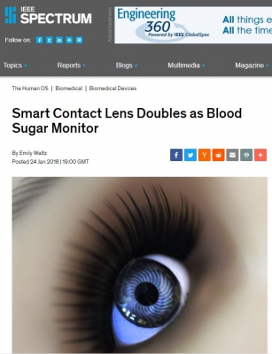 미국 'IEEE Spectrum'에 연구결과 소개 ('Smart Contact Lens Doubles as Blood Sugar Monitor')