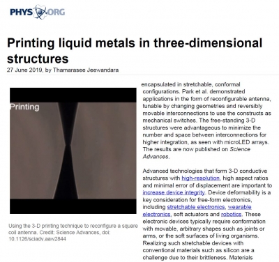 Phys.org: Printing liquid metals in three-dimensional structures